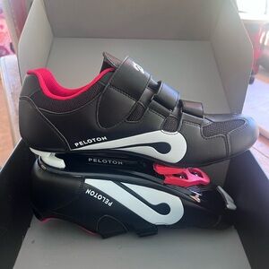 Peloton Black Cycling Shoes with White and Pink Highlights